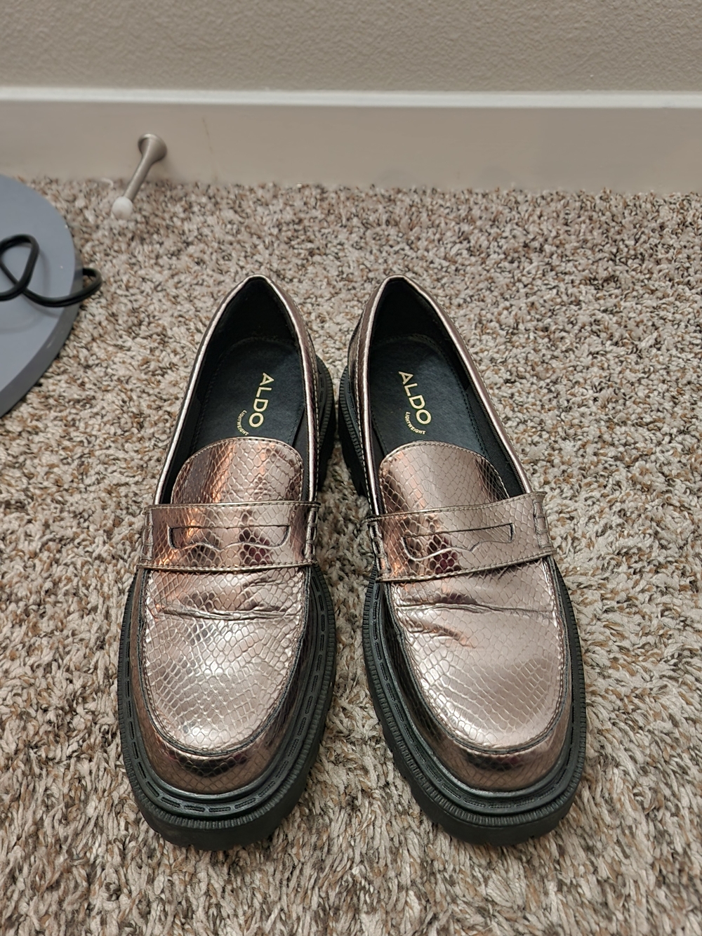 ALDO Metallic Chunky Heel Penny Loafers